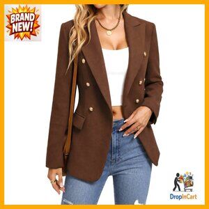 Tweed Plaid Blazer Jacket Elegant Business Casual Fully Lined Work Coat